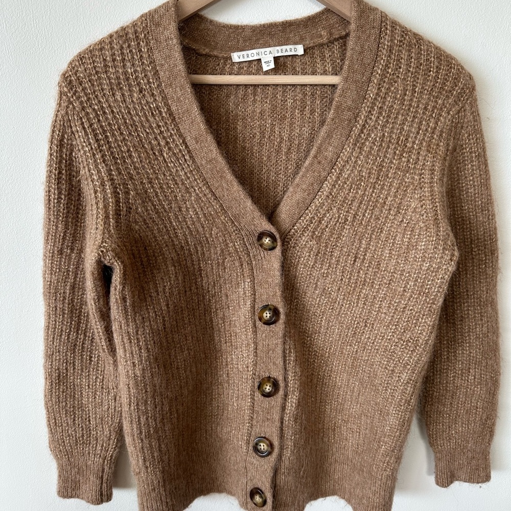 Veronica Beard Camel, V-neck, Button-Up Cardigan